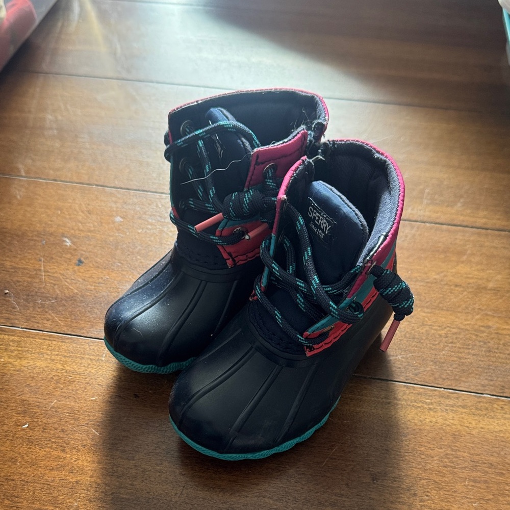 Sperry Kids navy and Pink Rain Boots